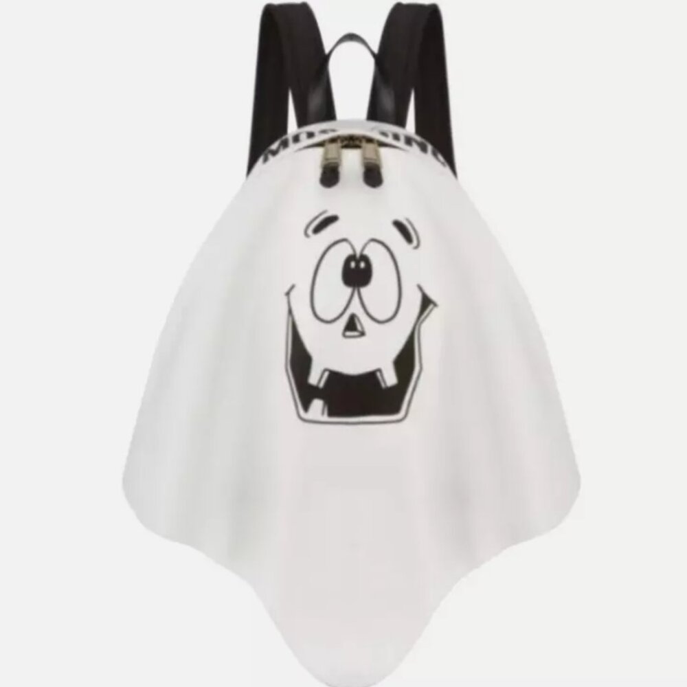 SS20 MOSCHINO Couture Jeremy Scott White Pumpkin Face Ghost Backpack Trick/Chic